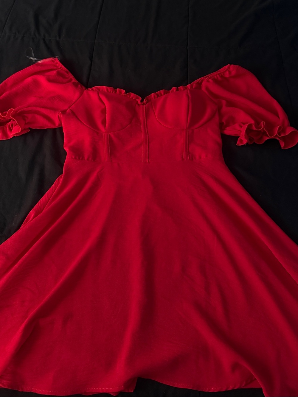 Rainbow Red Off-Shoulder Fit & Flare Dress